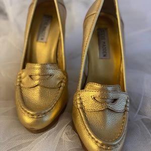 Steve Madden Metallic Gold Pebbled Leather Loafer-Style Platform Shoes